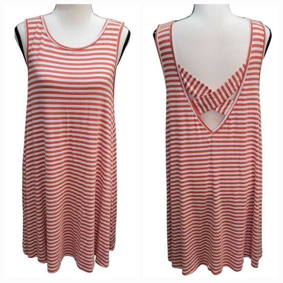 American Eagle Outfitters Sz M Orange Striped Sleeveless Swing Dress Sun Summer - Picture 1 of 6